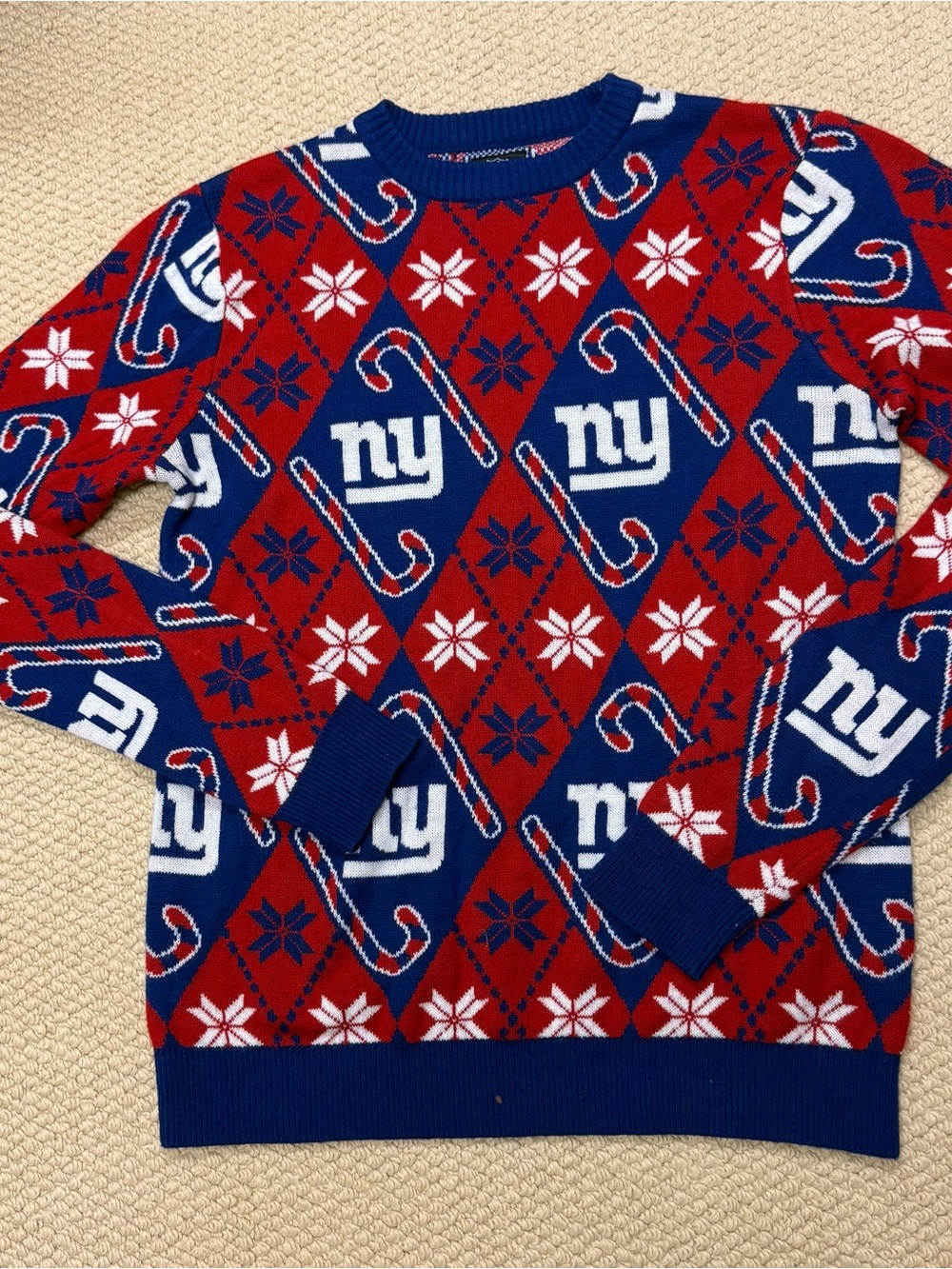 NFL Men's Red, Blue & White Holiday Crewneck Sweater officially licensed size S